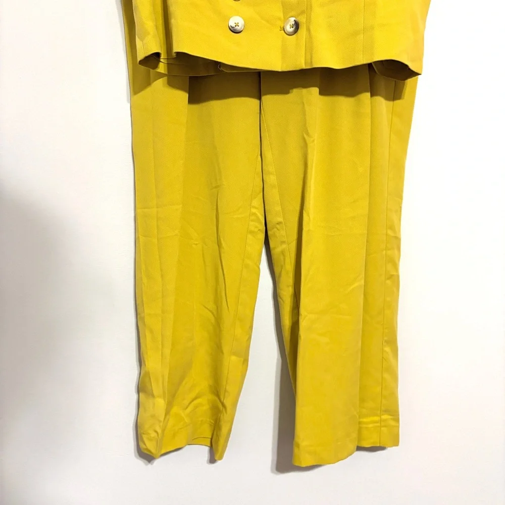 Free People Gabbie Vest Suit Set Bitter Oil Yellow Mid Rise Pant NEW Size 12 NWT